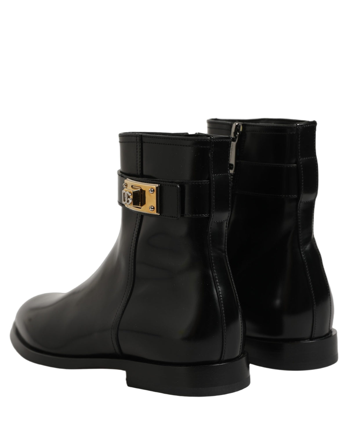 Dolce & Gabbana Black Leather Buckle Mid Calf Boots Shoes