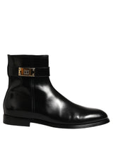 Dolce & Gabbana Black Leather Buckle Mid Calf Boots Shoes