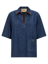 Valentino Garavani Blue Cotton Blouse