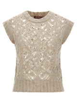 Max Mara Beige Alpaca Leather Sleeveless Jacket