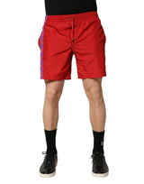 Dolce & Gabbana Red Polyester Drawstring Beach Shorts Swimwear