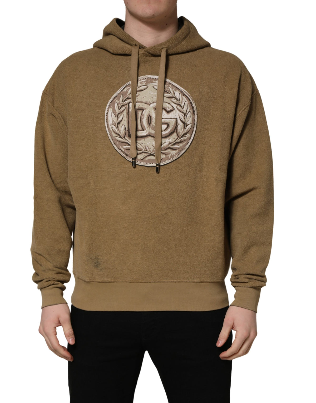 Dolce & Gabbana Brown Embossed Logo Hooded Sweatshirt Sweater