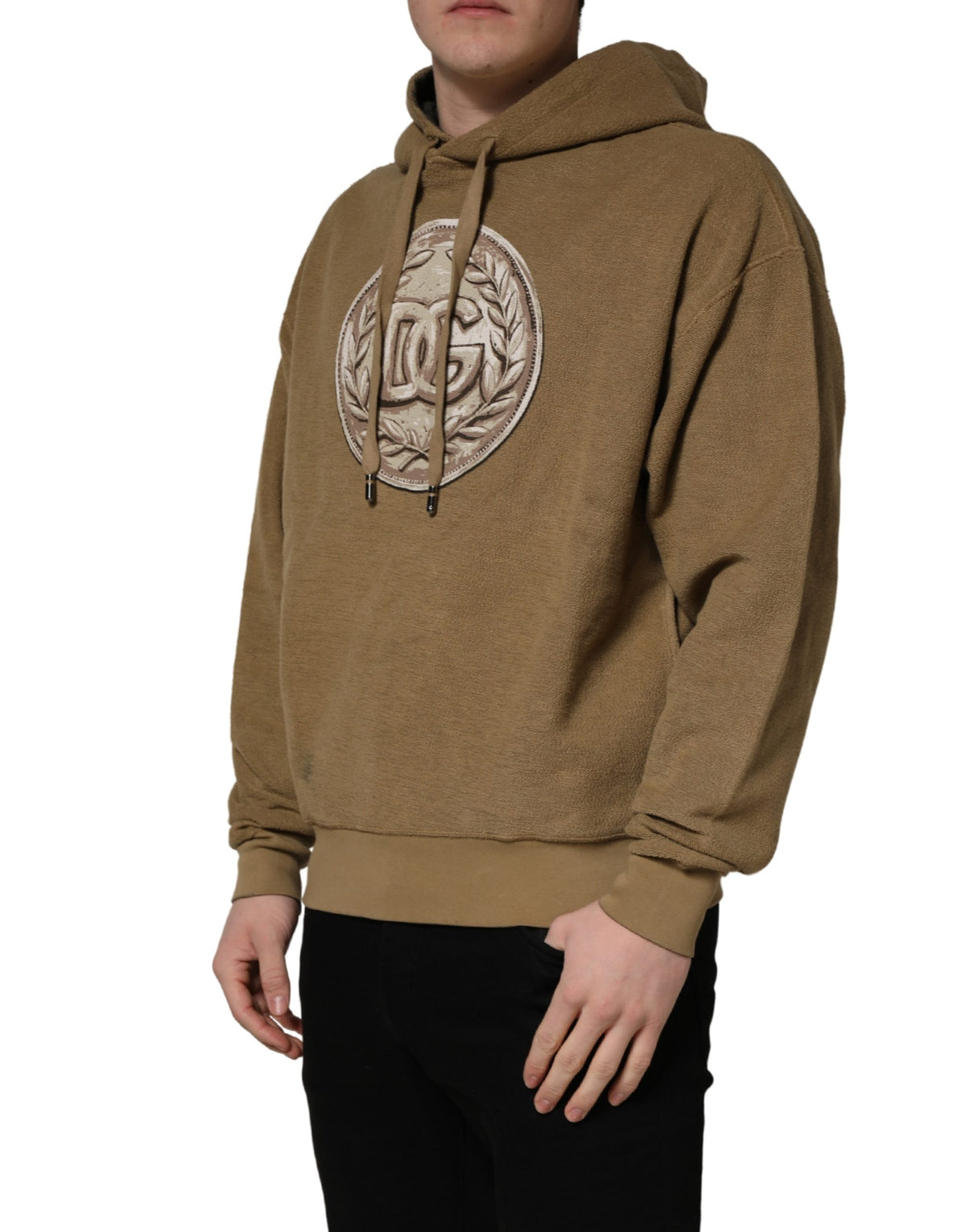 Dolce & Gabbana Brown Embossed Logo Hooded Sweatshirt Sweater