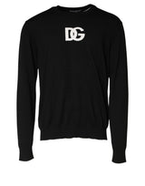 Dolce & Gabbana Black Wool DG Logo Men Crew Neck Sweater