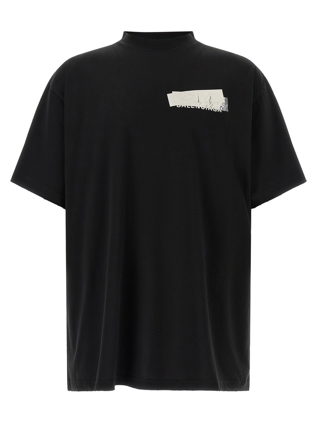 Balenciaga Black Cotton T-Shirt - Silver Tape Graphic
