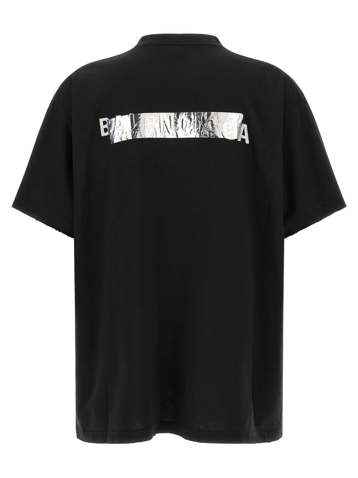 Balenciaga Black Cotton T-Shirt - Silver Tape Graphic