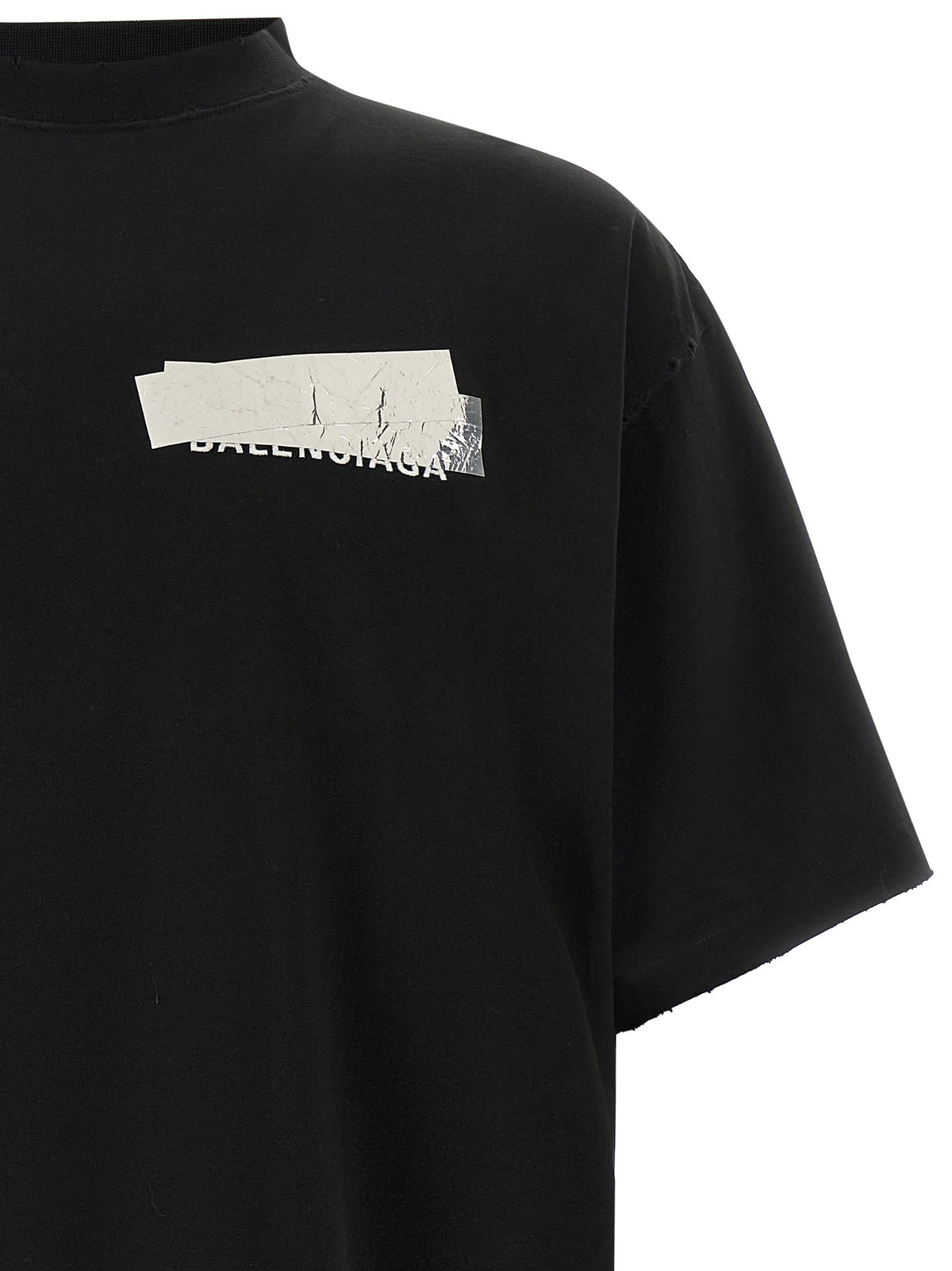 Balenciaga Black Cotton T-Shirt - Silver Tape Graphic