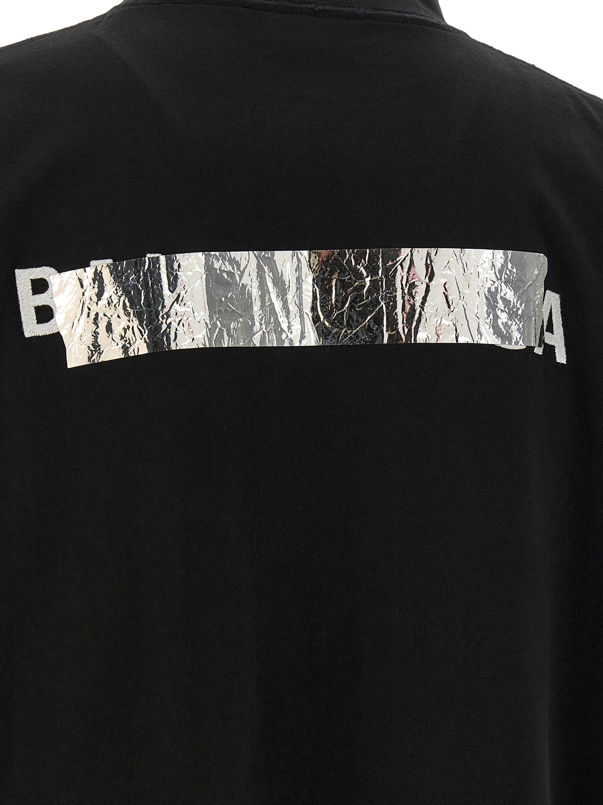 Balenciaga Black Cotton T-Shirt - Silver Tape Graphic