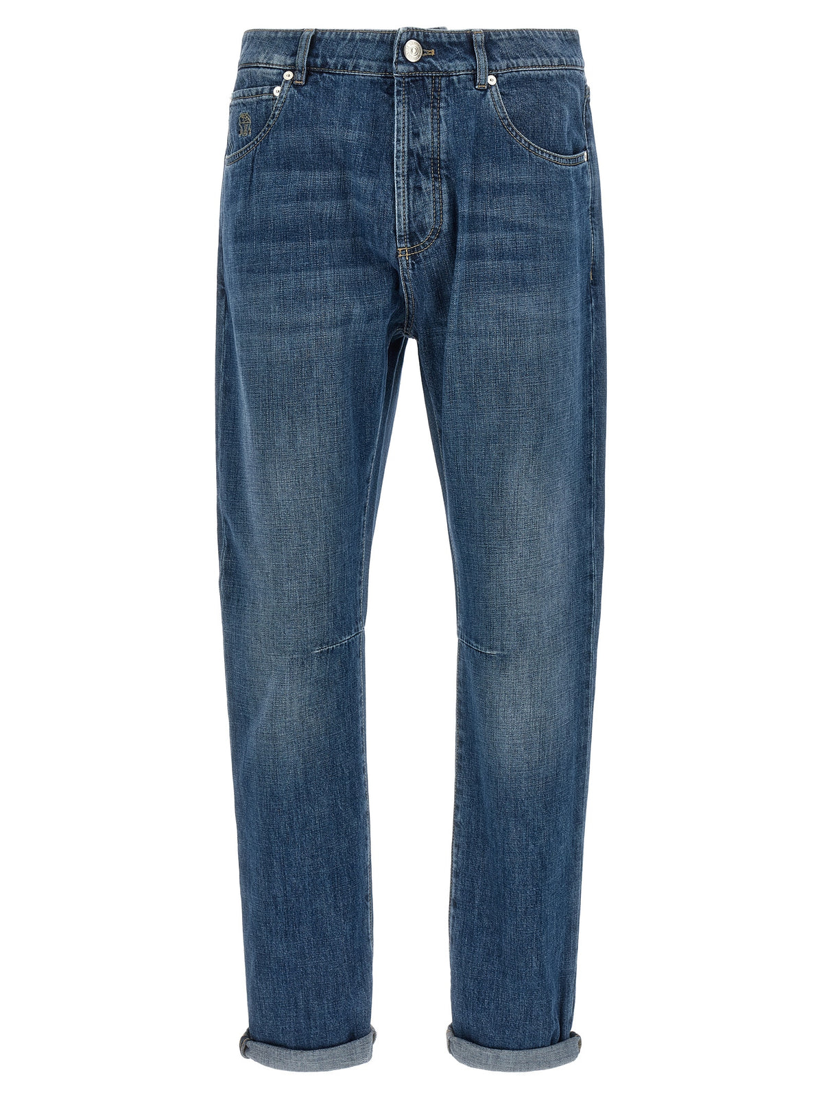 Brunello Cucinelli Blue Cotton Straight-Leg Jeans for Men