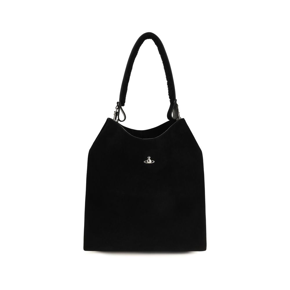 Vivienne Westwood Lottie Black Suede Leather Shoulder Bag