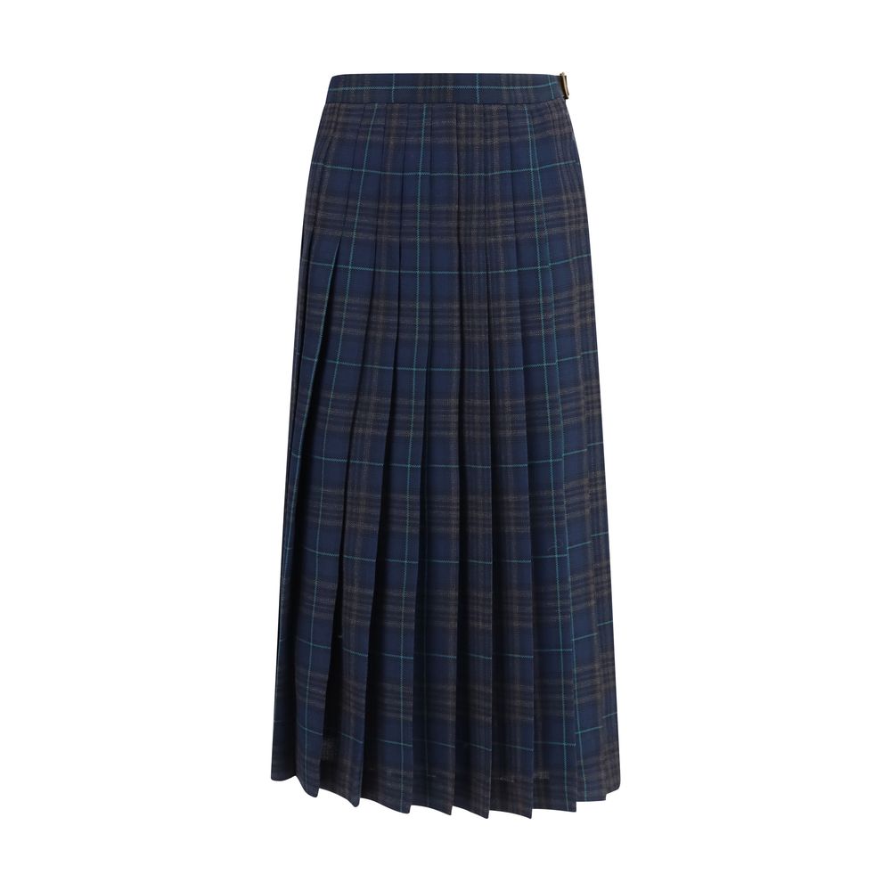 Burberry Blue Polyester Long Skirt - Pleated Check Design