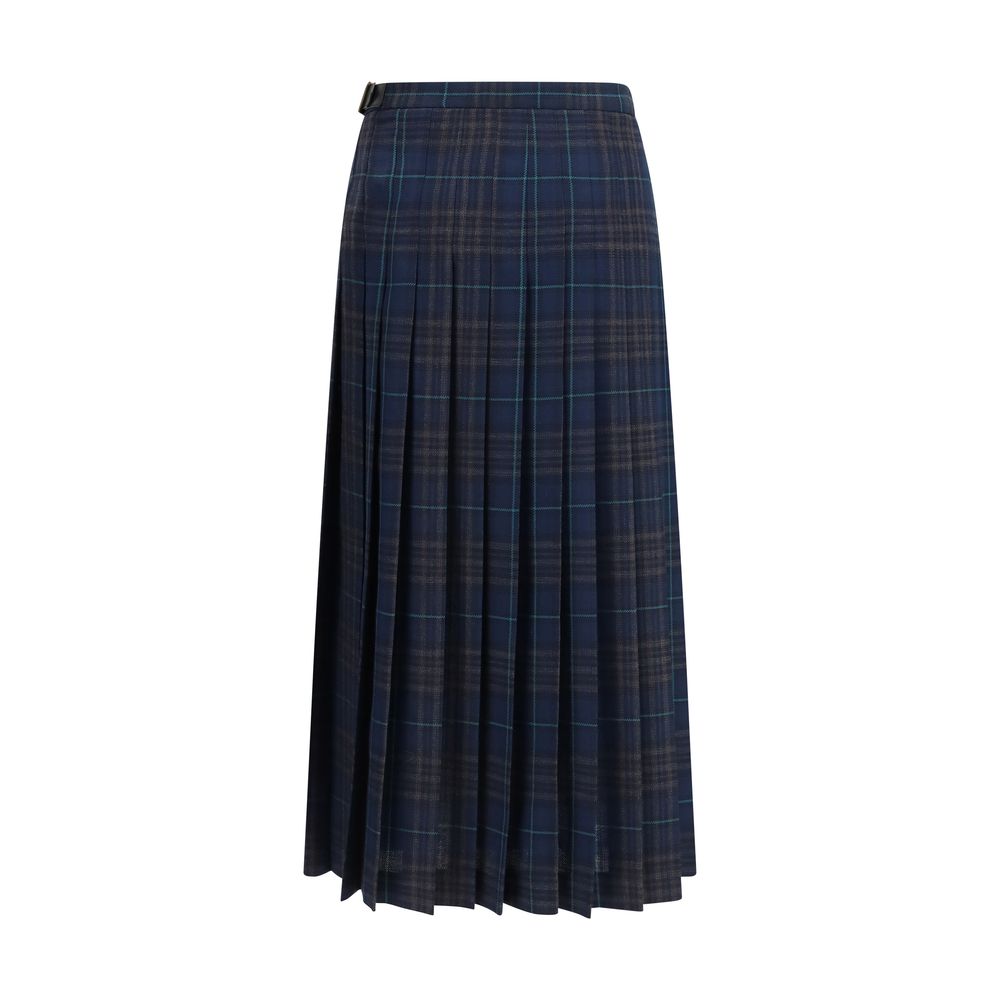 Burberry Blue Polyester Long Skirt - Pleated Check Design
