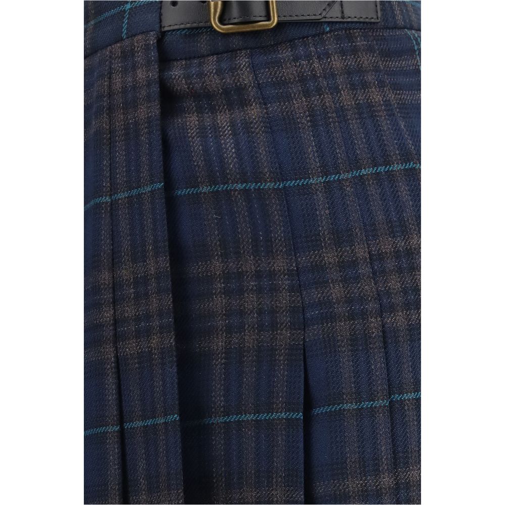 Burberry Blue Polyester Long Skirt - Pleated Check Design