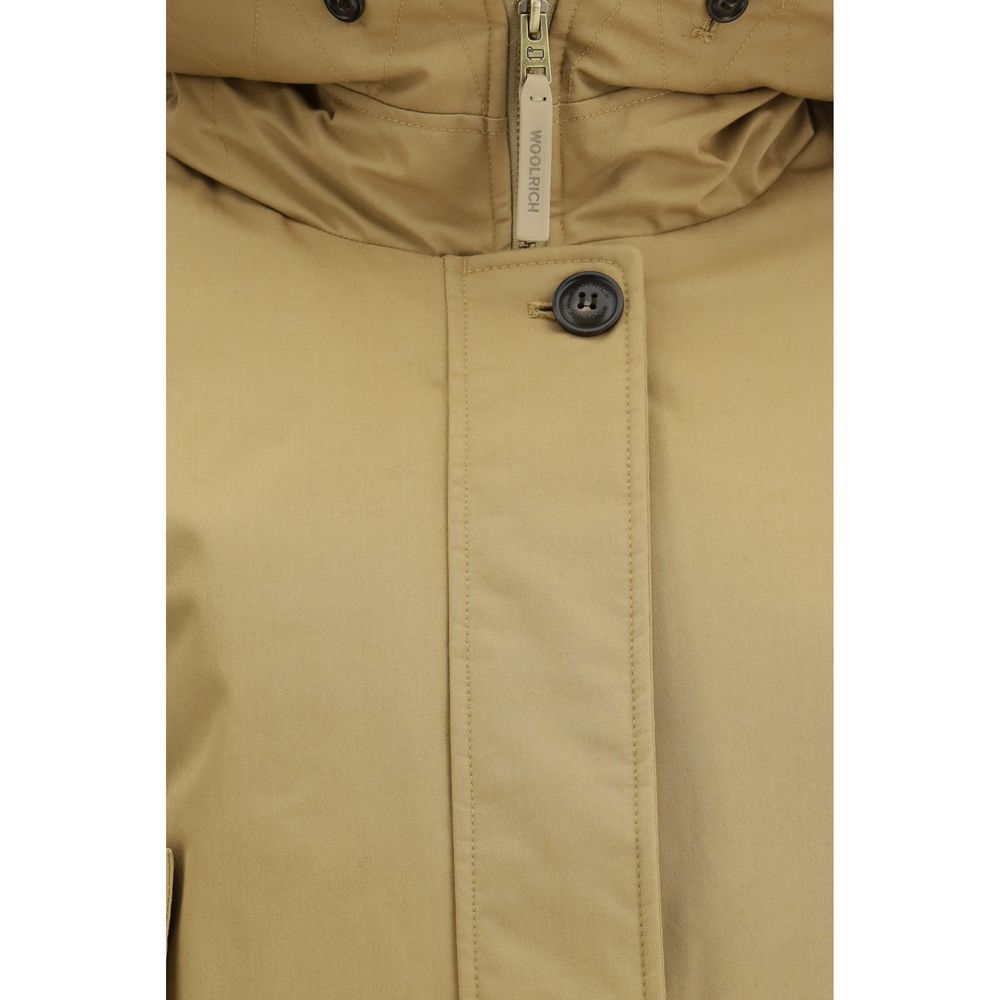 Woolrich Beige Cotton Parka with Detachable Fur Trim