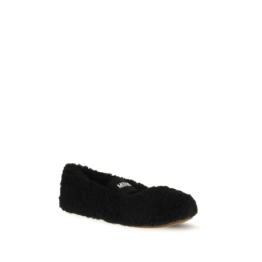 Moon Boot Black Fur Ballet Flats for Women