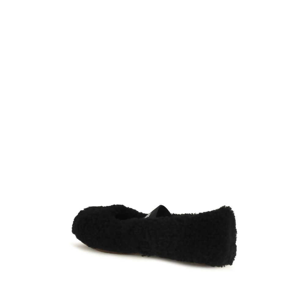 Moon Boot Black Fur Ballet Flats for Women