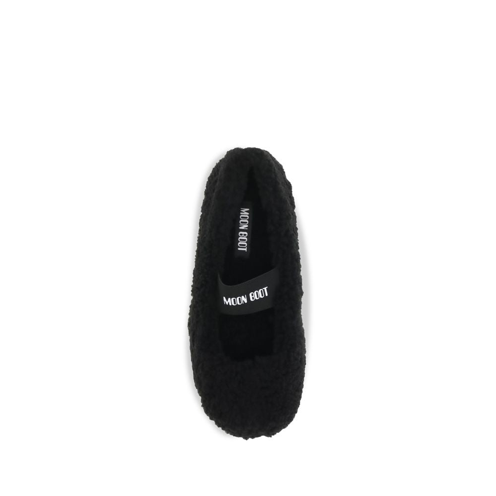 Moon Boot Black Fur Ballet Flats for Women