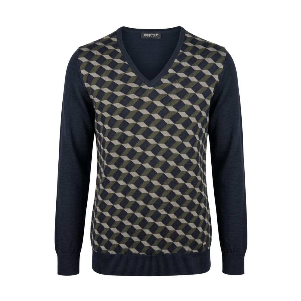 Roberto Pepe Luxury Green Wool V-Neck Sweater for Men
