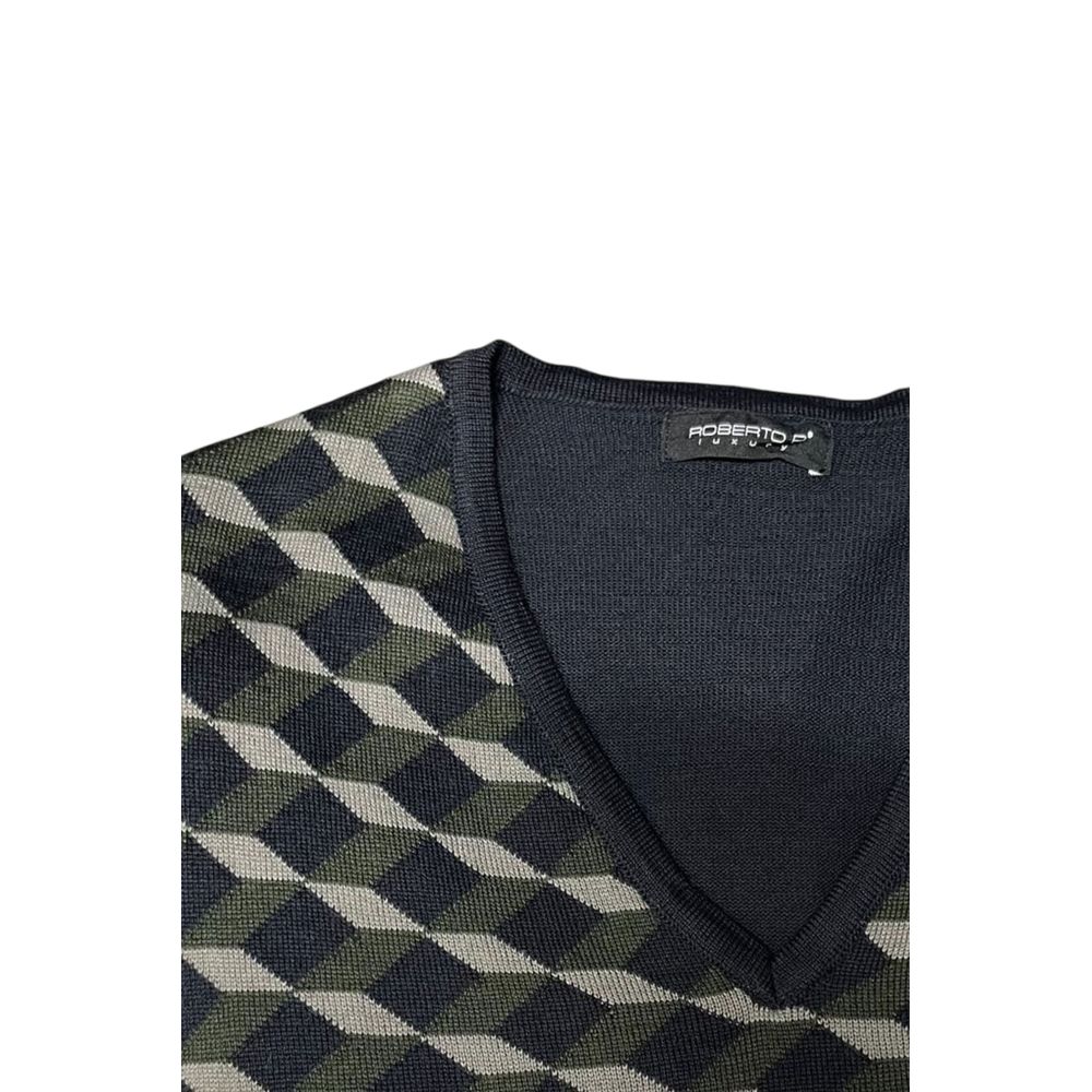Roberto Pepe Luxury Green Wool V-Neck Sweater for Men
