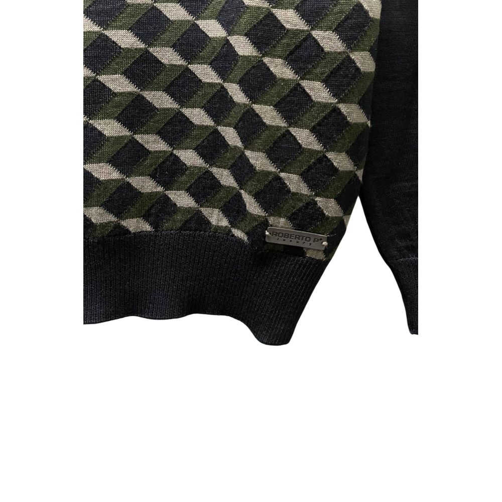 Roberto Pepe Luxury Green Wool V-Neck Sweater for Men