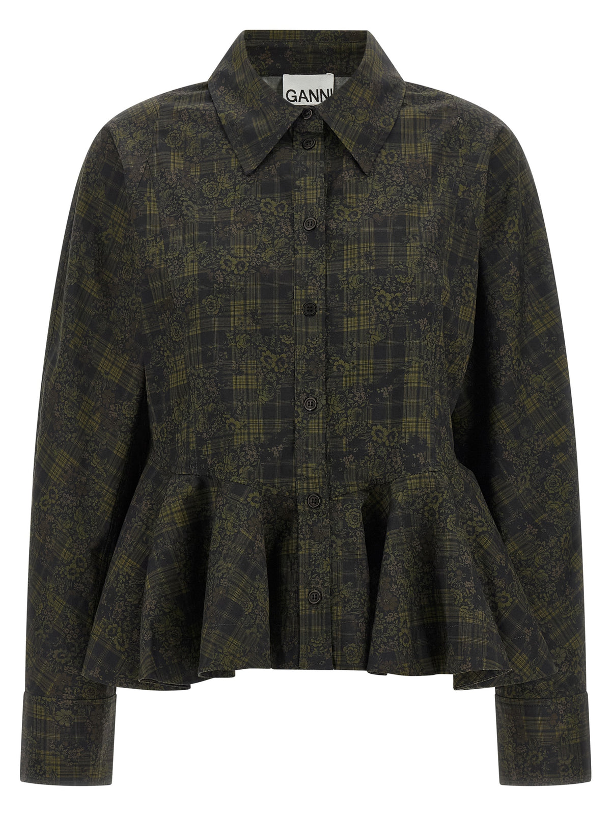 Ganni Bicolor Organic Cotton Blouse - Olive & Black
