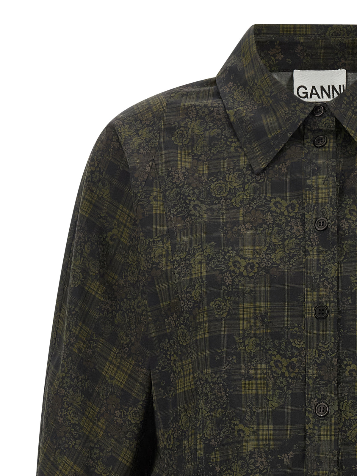 Ganni Bicolor Organic Cotton Blouse - Olive & Black