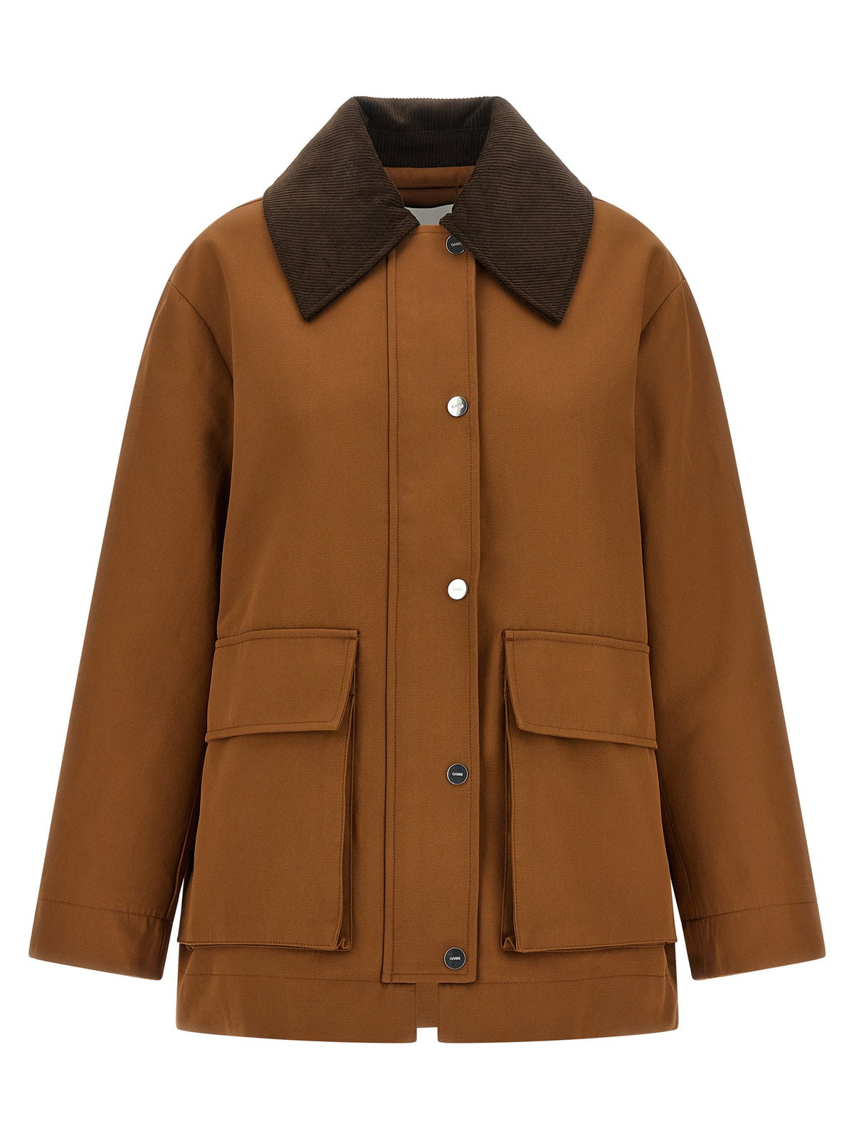Ganni Brown Recycled Polyester Full-Length Jacket