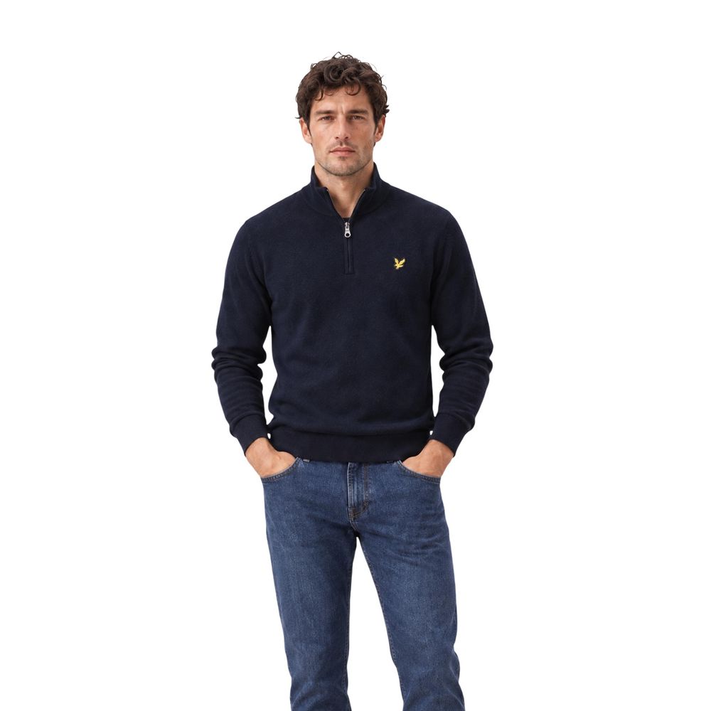 Lyle & Scott Blue Cotton Merino Quarter Zip Sweatshirt