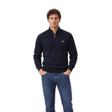 Lyle & Scott Blue Cotton Merino Quarter Zip Sweatshirt