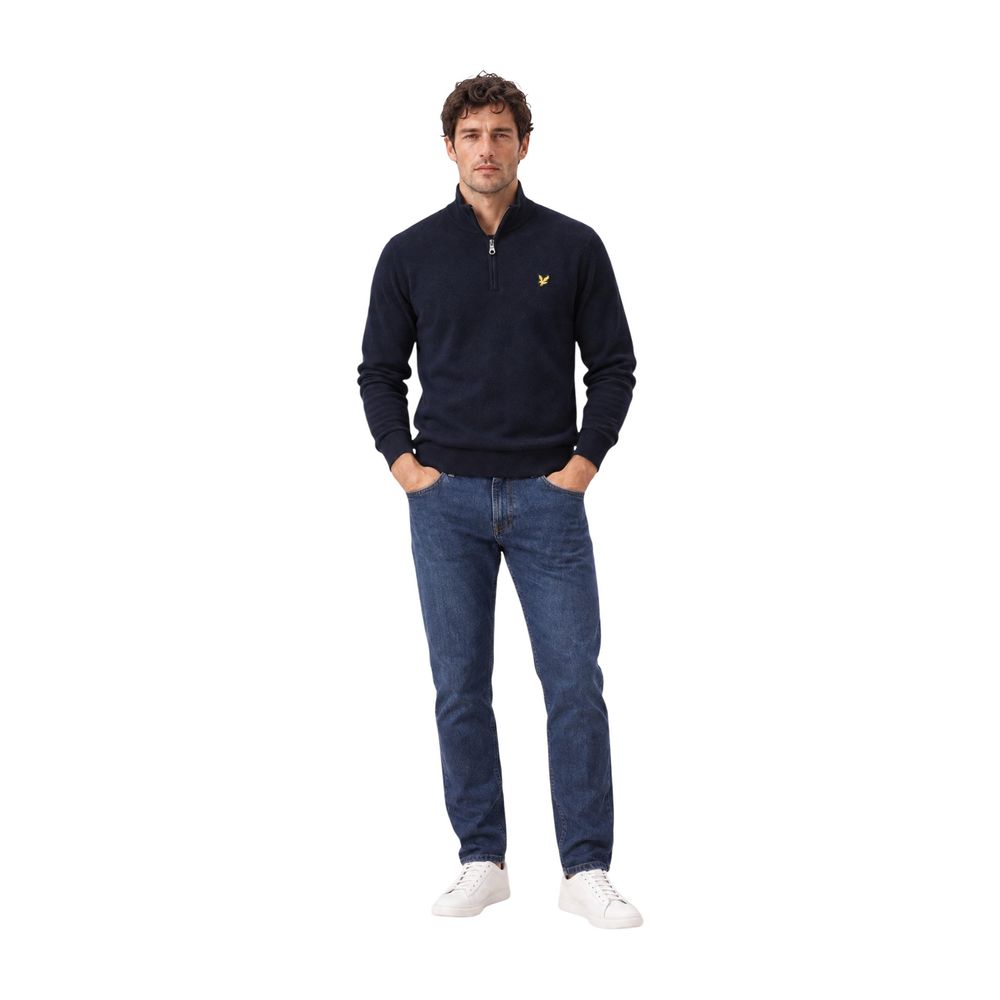 Lyle & Scott Blue Cotton Merino Quarter Zip Sweatshirt