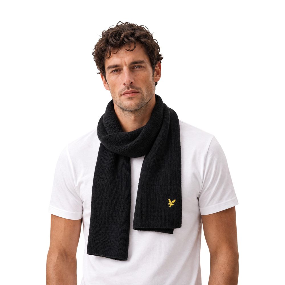 Lyle & Scott Black Viscose Scarf - Elegant Men’s Accessory