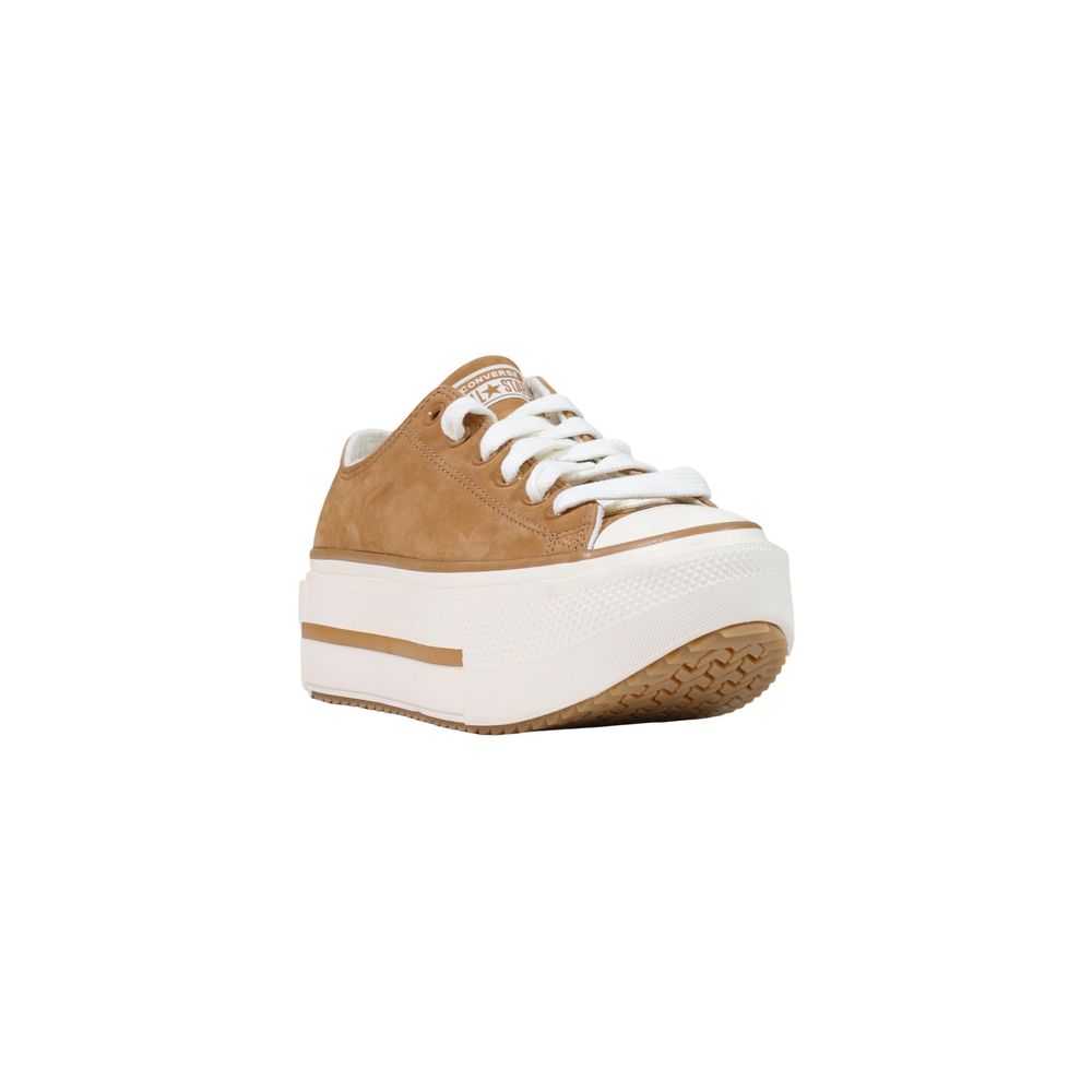 Converse CTAS Lift Double Stack OX Beige Leather Platform Sneakers