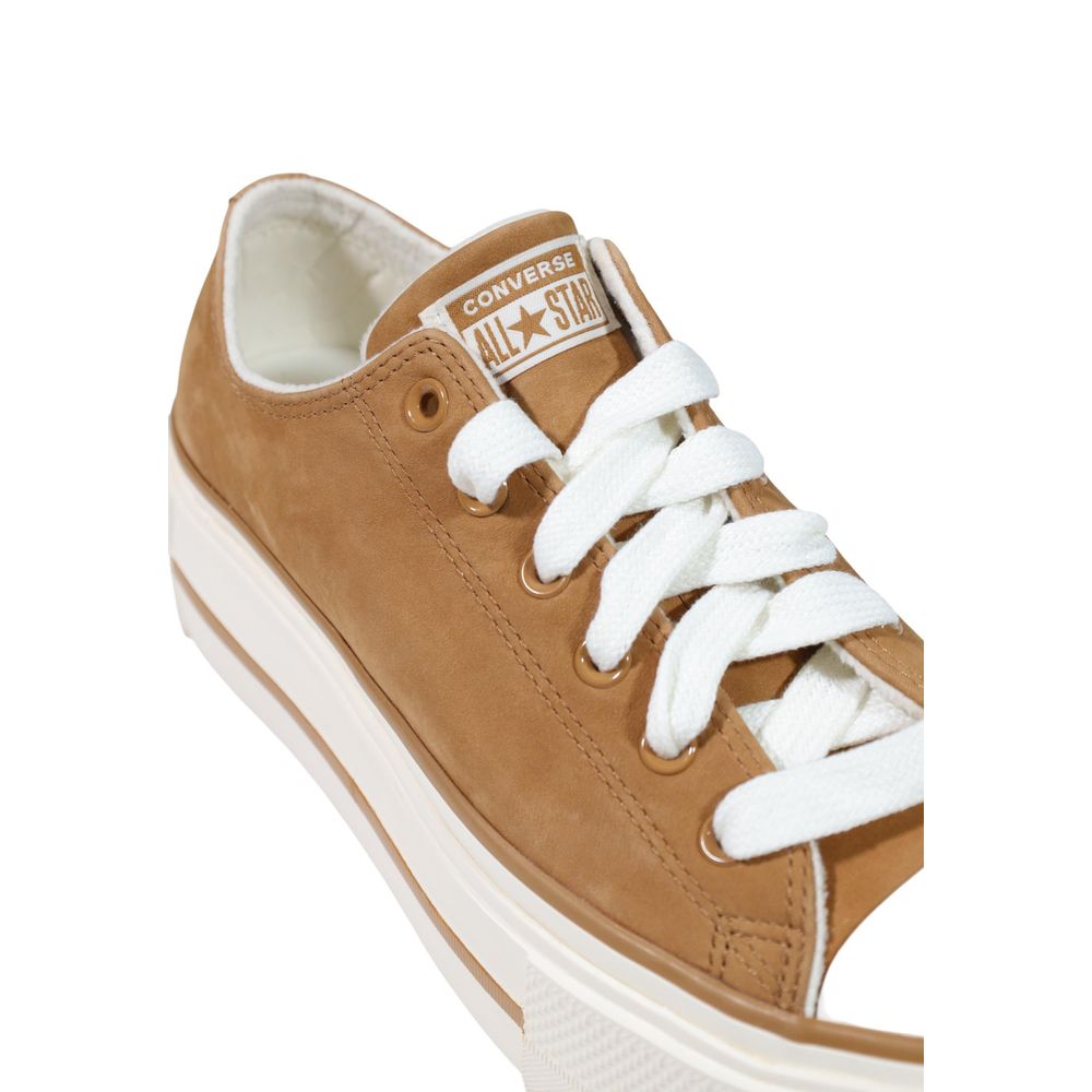 Converse CTAS Lift Double Stack OX Beige Leather Platform Sneakers