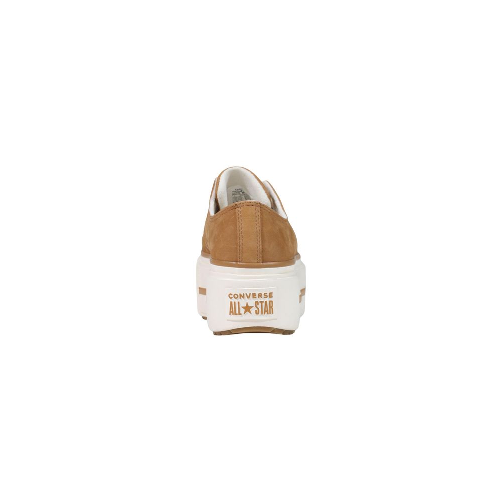 Converse CTAS Lift Double Stack OX Beige Leather Platform Sneakers