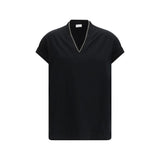 Brunello Cucinelli Black Cotton T-Shirt with Jewel Detail