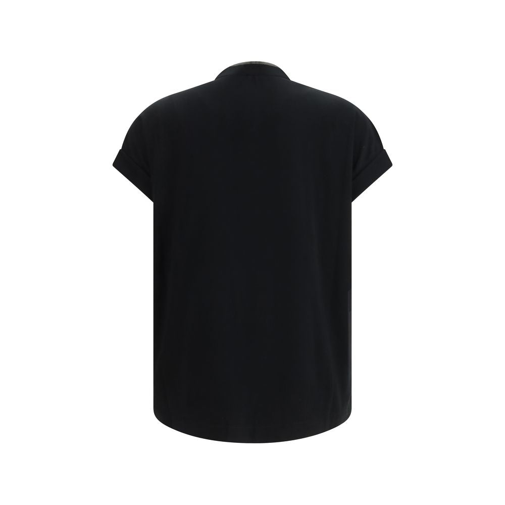 Brunello Cucinelli Black Cotton T-Shirt with Jewel Detail