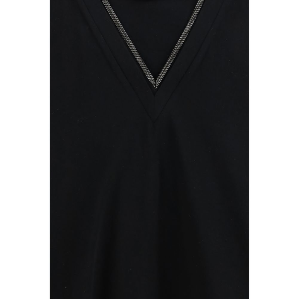 Brunello Cucinelli Black Cotton T-Shirt with Jewel Detail