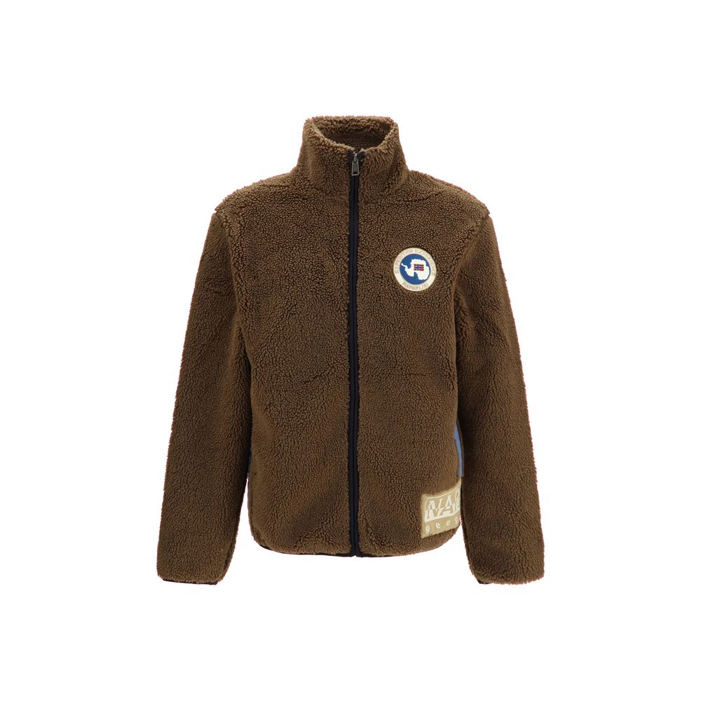 Napapijri Archive Brown Polyester Full-Zip Fleece Sweatshirt