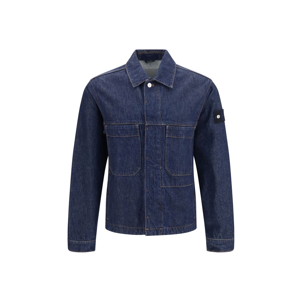 Stone Island Blue Cotton Denim Biker Jacket