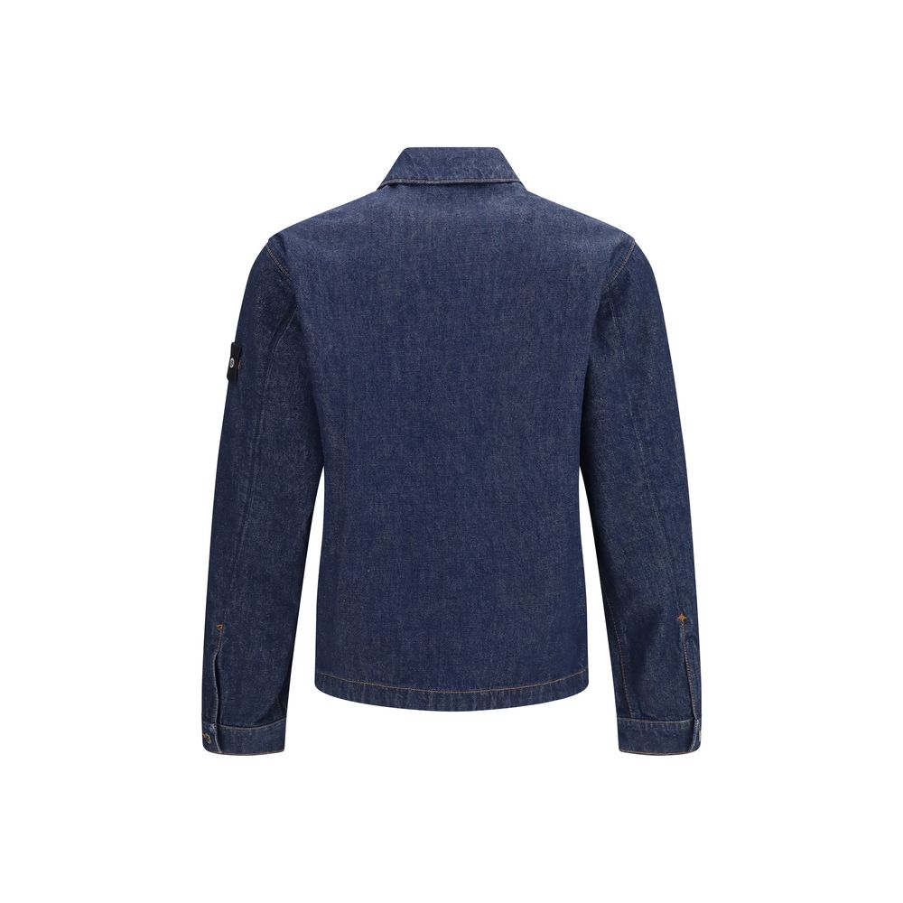 Stone Island Blue Cotton Denim Biker Jacket