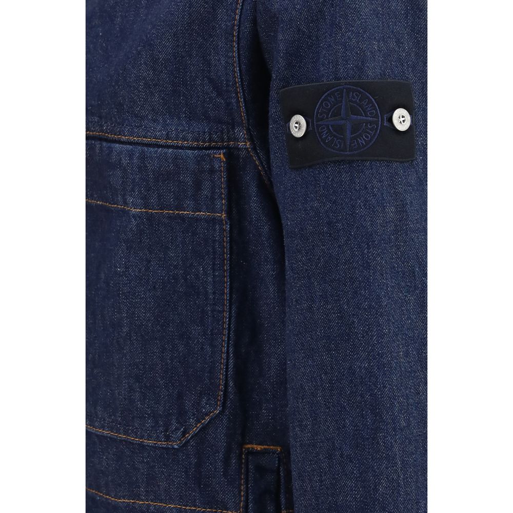Stone Island Blue Cotton Denim Biker Jacket