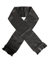 Dolce & Gabbana Black Satin Silk Fringed Lace Stole Scarf