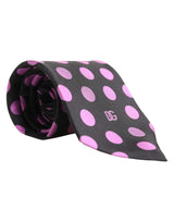 Dolce & Gabbana Men Dark Gray Polka Dot Silk Adjustable Necktie Tie