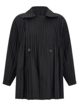 PLEATS PLEASE ISSEY MIYAKE Black Polyester Coat