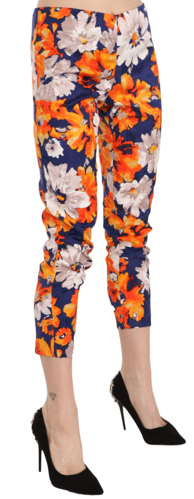 Pantalon slim à imprimé floral bleu LANACAPRINA