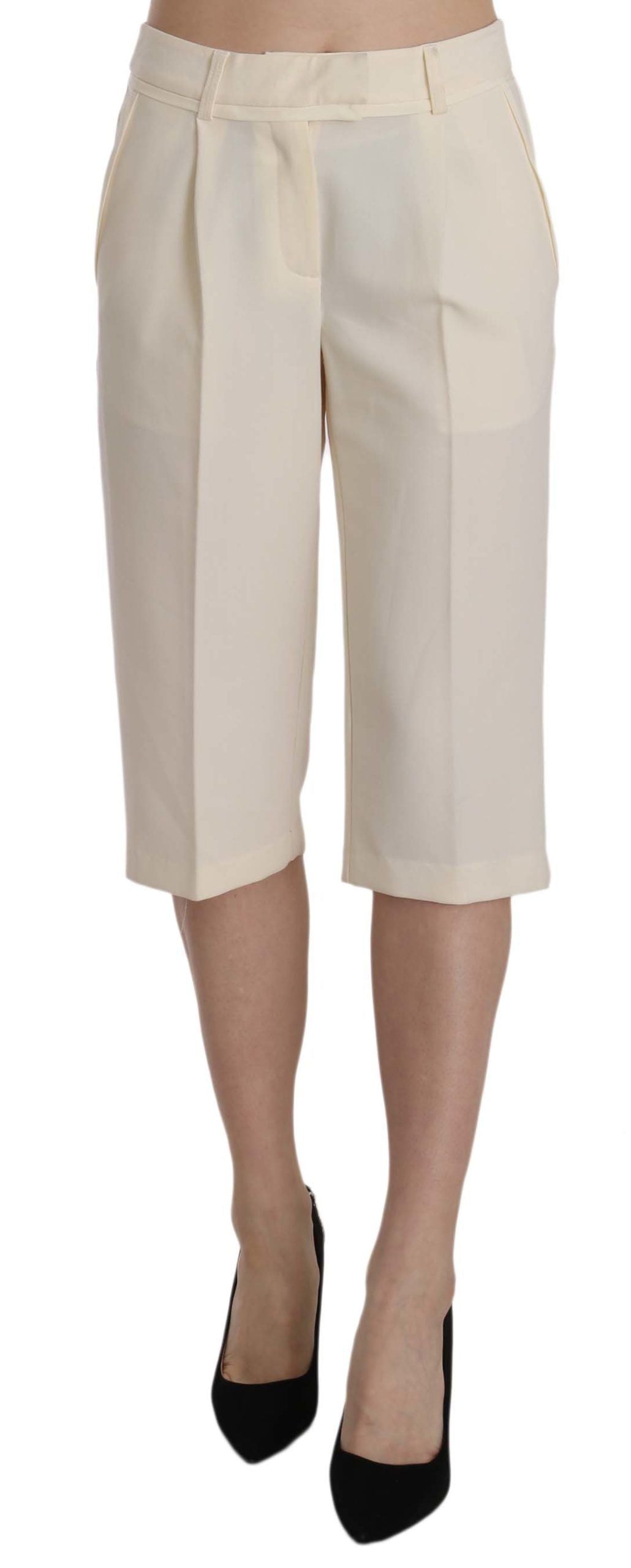 Pantalon droit taille mi-hauteur en coton couleur crème de Silvian Heach