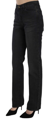 Jean droit taille haute en jean noir délavé Just Cavalli