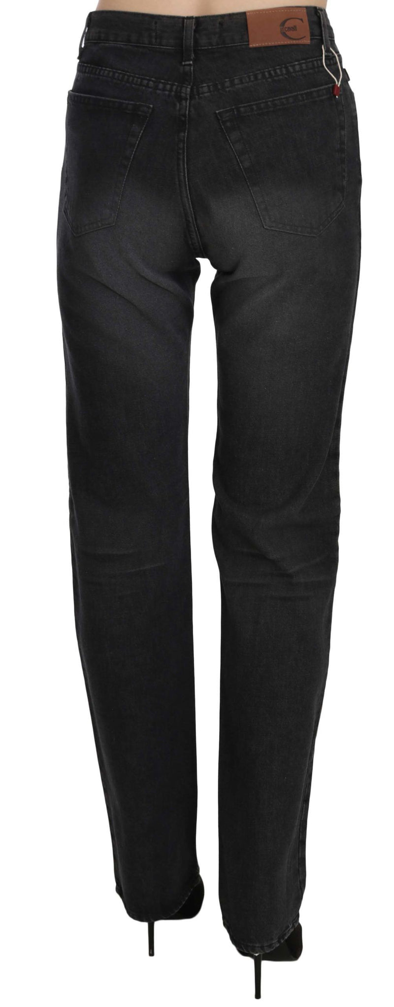 Jean droit taille haute en jean noir délavé Just Cavalli