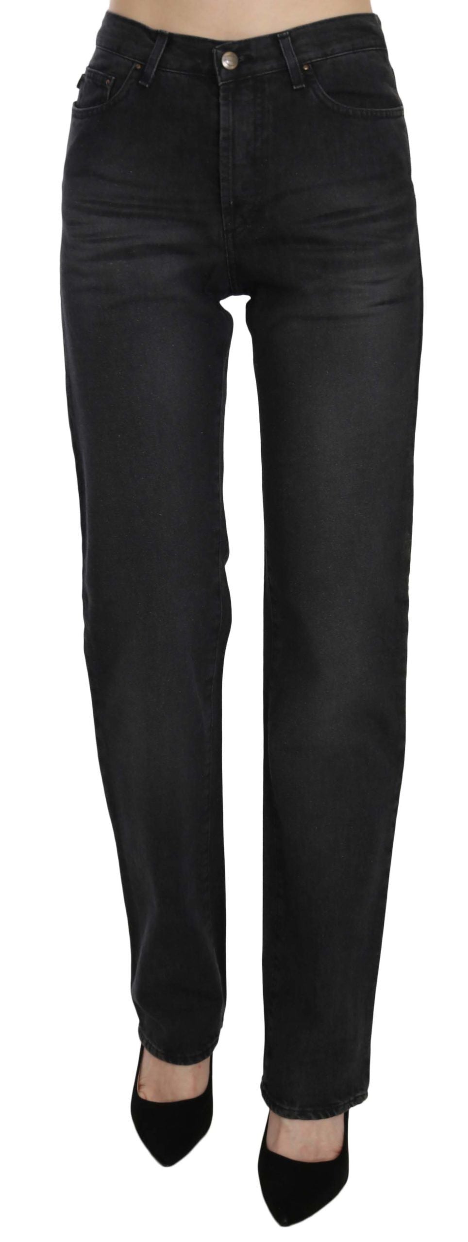 Jean droit taille haute en jean noir délavé Just Cavalli
