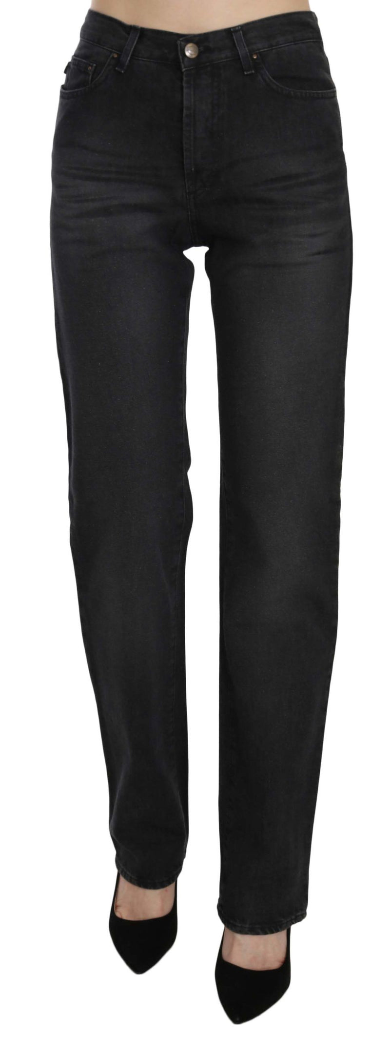 Jean droit taille haute en jean noir délavé Just Cavalli